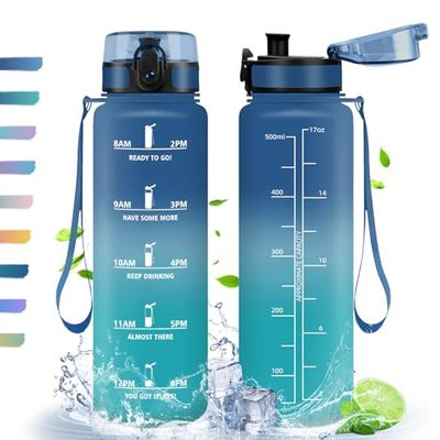 Vattenflaska, 500 ml, sportflaska, motiverande flaska, BPA-fri vattenflaska, vattenflaska för sport, fitness, yoga, skola, kontor