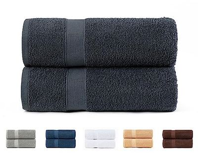 Todocama Set of 2 Large Bath Towels, 100% Cotton 550 GSM Extra Soft, Highly Absorbent and Quick Drying, 100 x 150 cm, Dark Grey