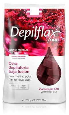 DEPILFLAX Cera DEPILATORIA Bassa Fusion VINOTHERAPY 5AB 1000G, Nero, Standard