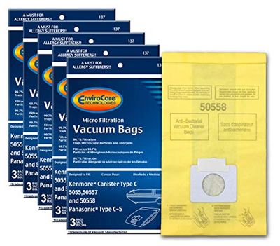 EnviroCare Replacement Micro Filtration Vacuum fit Kenmore Canister Q. 5055, 50557 and 50558 Panasonic Type C-5 Models 15 Pack, Yellow, 15 Bags
