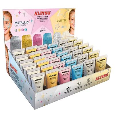 Alpino Présentoir Fiesta 36 pièces : 24pcs Metallic Glitter Gel + 12pcs Glitter Gel | Gel paillettes avec base métallisée | Gel paillettes avec base transparente