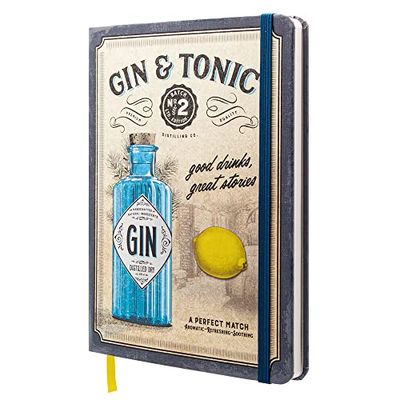 Nostalgic-Art Retro notitieboek gestippeld, Gin & Tonic – Drinks & Stories – Geschenkidee voor cocktailfans, Bullet Journal dotted, Design vintage, A5