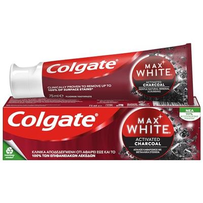 Colgate Max White Whitening Toothpaste Activated Carbon 1 Pack of 75 ml Mineral Microparticles with Activated Carbon Whitening Teeth Whitening Action