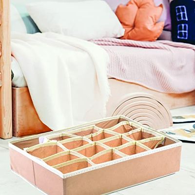 HOUSE COLLECTION Boîte à compartiments 35 x 27 x 9 cm, 16 compartiments, pliable pour tiroirs, organisateurs de linge Intima, boîtes de rangement pour chaussettes, soutien-gorge, mouchoirs (Senape)
