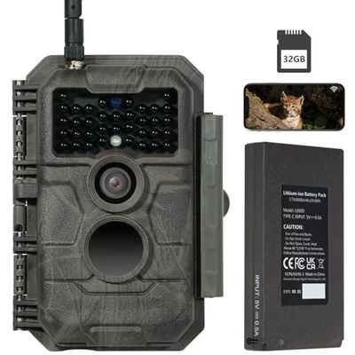 GardePro E6P Max Wildcamera met wifi, oplaadbare 8000 mAh batterij, geïntegreerde SD-kaart, 64 MP 1296P, E6PMB wildcamera met bewegingsmelder, nachtzicht, mobiele telefoon