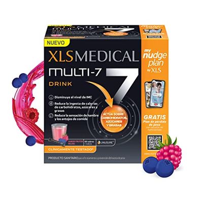 XLS Medical Multi7 Drink Actua sobre carbohidratos, azúcares y grasas, 2 sesiones Servicio de Nutricionista, origen natural, 60 sobres solubles