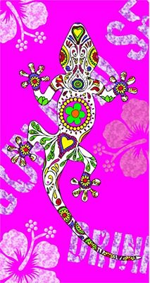 Miracle Home. Microfibre Beach Towel Lizard 100% Polyester, Pink, 95 x 175 cm 15090