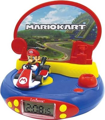 Lexibook, Super Mario, Projektorväckarklocka för barn, Nattljus och tidsprojektion i taket, Ljudeffekter, Batteridriven, Blå/röd, RP500NI