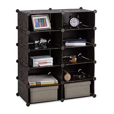 Relaxdays Étagère cubes rangement penderie armoire compartiments plastique chaussures modulable, noir