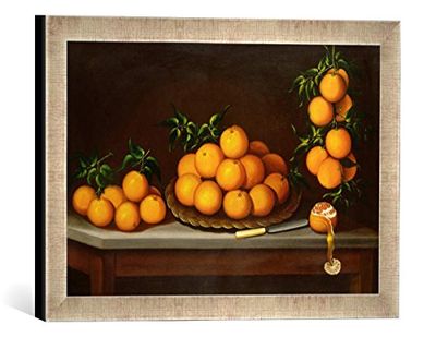 Ingelijst beeld van Francisco de Vargas (waarschijnlijk) "Still life with oranges, 1679", kunstdruk in hoogwaardige handgemaakte fotolijst, 40x30 cm, zilver raya