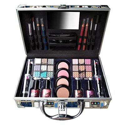 Estuche de maquillaje y paleta de 44 piezas para mujeres: rubor, sombra de ojos, lápiz labial, esmalte de uñas |Estuche de almacenamiento |Organizador|Idea de caja de regalo de belleza |FASHION STREET