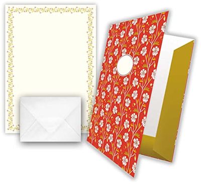 Quire Writing Paper Set - Flowers - 10x A4 Sheets & Envelopes - Matching Folder