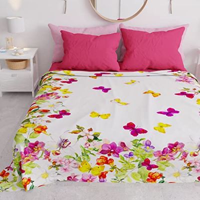 PETTI ARTIGIANI ITALIANI - Colcha Cama 220x250 cm Microfibra, Primavera Verano, Colchas Bouti Modernas, Edredón Cubrecama Ligero Doble, Individual y Media, Mariposas de Colores 100% Made in Italy