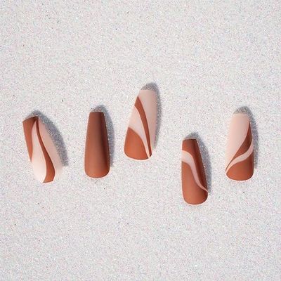 EBIN NEW YORK 3D CHIC - TOFFEENUT | Press on Nails Long and Extra Long Coffin Style, Colorful Patterns False Nails for Daily Wear, Festival, and Holiday Nails