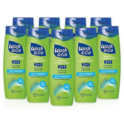 Wash & Go Anti-dandruff 2 in 1 Shampoo & Conditioner, Men's Dandruff Shampoo, For All Hair Types, Bulk Pack x 9 bottles
