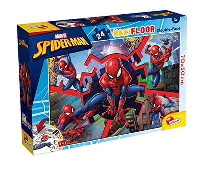 Lisciani - MARVEL - SPINDELMANNEN - MaxiFloor Pussel med 24 Bitar - Puzzle 2 en 1 - Doble cara - Dorso para colorear - Juego educativo - A partir de 3 años - Fomenta la creatividad - 70 x 50 cm