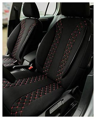 Housses de siège sur Mesure pour sièges de Voiture compatibles avec Mercedes Classe E W212/S212 conducteur et Passager Housses de siège FB : N302 (Noir/Coutures Rouges)
