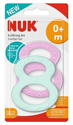 NUK 10256455 bijtring set met verschillende oppervlakken, vanaf 0 maanden, 2 stuks, meerkleurig