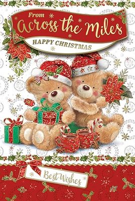 "Express Yourself" Christmas Card Form Across The Miles – Red & White Theme Beautiful decoration with two brown Christmas teddy bear and best wishes.