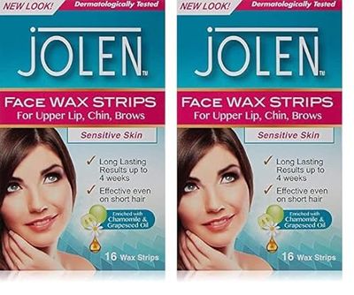 Jolen Sensitive Skin Facial Strip Wax (16 Strips), (Pack of 2)