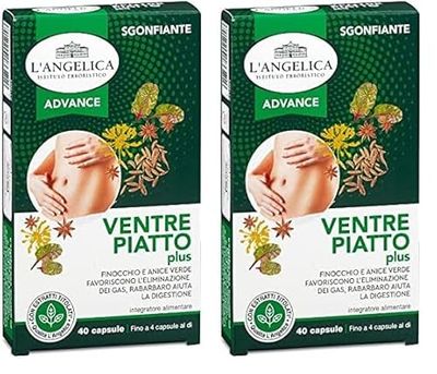 L'Angelica, Ventre Piatto Plus, Integratore Alimentare Sgonfiante a Base di Anice Verde, Finocchio e Carvi, Softgel Contrasta Il Gonfiore Addominale, Senza Lattosio, Vegan (Confezione da 2)