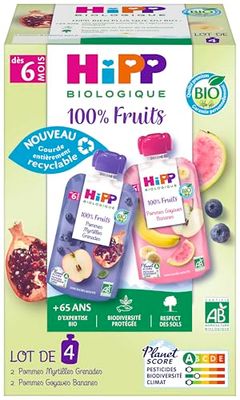 HiPP Biologique - Gourdes 100% Fruits 2 variétés B 6 mois
