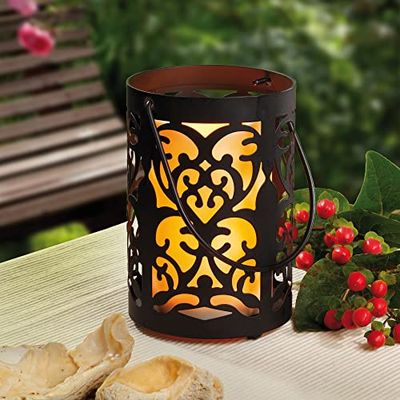 Hellum 300277 Farol Deco Ornamento Metal c. Vela LED Amarillo Luz de Viento Portavelas Exterior