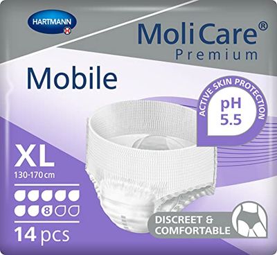 MoliCare Premium Mobile Disposable Underpants: Discreet Usage for Woman and Men with Incontinence; 8 Drops, Size XL, Pack of 14