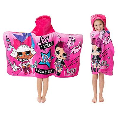 L.O.L. Surprise! Franco Kids Serviette de Bain/Piscine/Plage à Capuche en Coton Doux, 61 x 127 cm, Rose