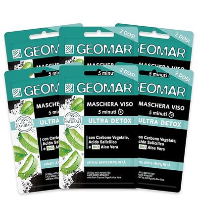 GEOMAR | Maschera Viso Ultra Detox, Effetto Detossificante e Anti impurità, 5 minuti, 95% di Origine Naturale, Dermatologicamente Testata, Made in Italy, 6 x 15 ml