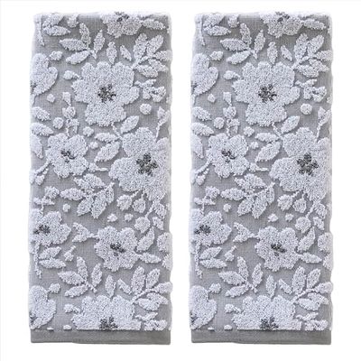 SKL Home Floral jacquard handdoekenset, grijs, 2 stuks