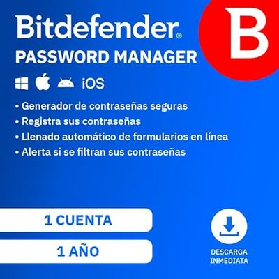 Bitdefender Password Manager 2024 | 1 cuenta | 1 año | PC/Mac/Móvil | Código de activación enviado por email