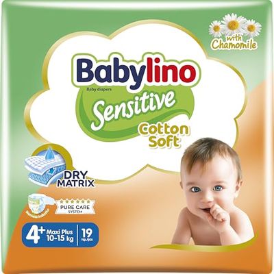 Babylino Pieluchy Sensitive Rozmiar 4+, Maxi Plus (10-15 kg), 19 sztuk