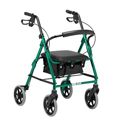 Days Lightweight Folding Four Wheel Rollator Walker with Padded Seat, Lockable Brakes, Ergonomic Handles, and Carry Bag, Limited Mobility Aid, Racing Green, Small