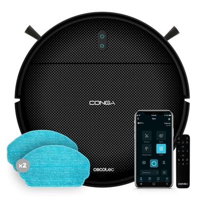 Cecotec Robot Aspirateur Conga 999 Origin X-Treme. Technologie Aléatoire, 1000 Pa, 2 Brosses Latérales, Autonomie 120 Min, 6 Programmes, Contrôle App et Télécommande, 2 Lingettes de Nettoyage.