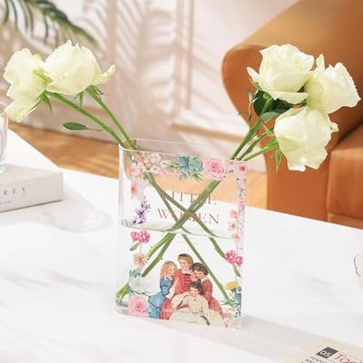 PORPAN Acrylic Book Vase Flower Clear Vase for Bedroom Living Room Bookcase Office Dining Table (Women)