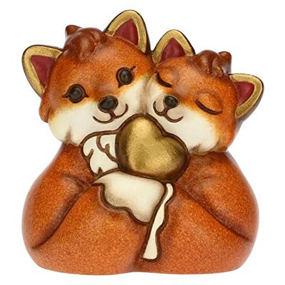 THUN, Bomboniera in Ceramica Decorata a Mano con Iconica Coppia Volpe e Cuore Dorato, Simbolo d'Amore, Linea Bomboniere, 4.7x3.5x5 cm h