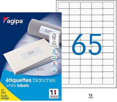 Agipa 102199 Pack of 6500 Labels 38.1 x 21.2 MM Rounded A4 Multi-Purpose White