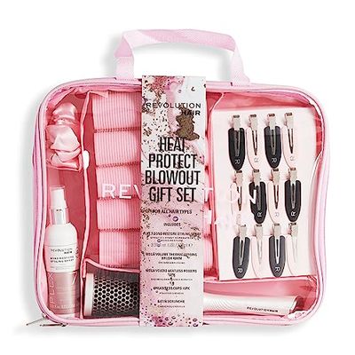 Revolution Haircare Plex Heat Protect Blowout Gift Set, 6 Product Set with Bag, Contains Hair Accessories & Styling Spray