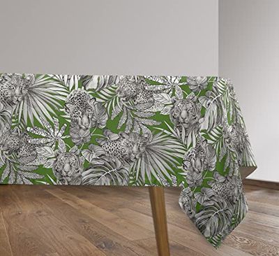 Vilber, Nappe en Tissu confectionné en résine avec Traitement Anti-Taches, imperméable et rectangulaire Motif JUNGLA SERENGUETI Vert 100 x 136 cm