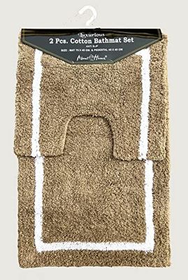 About Home Lot de 2 Tapis de Bain antidérapants en Coton de qualité supérieure pour Salle de Bain et Toilettes – 45 x 75 cm et 40 x 45 cm – 100% Coton – Lavable en Machine (Camel)