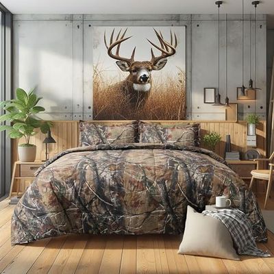 Realtree - Juego de edredón multiusos con estampado de camuflaje, ropa de cama de 3 piezas con estampado de camuflaje, tejido de percal de algodón súper suave de 80 g/m², juego de edredón con temática
