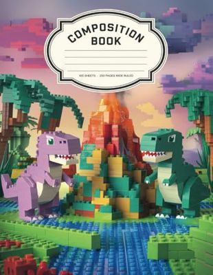 Dinosaur Brick Adventure Composition Book – Wide Ruled | Fun Block-Style Notebook for Kids & School: 100-Page Wide Ruled Notebook Featuring a Colorful ... for School, Journaling, and Creative Writing