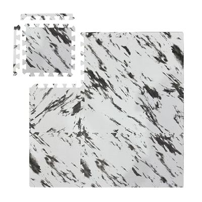 Relaxdays foam tegels, 9 puzzelmatten voor sport & fitnessapparaten, 0,85 m², EVA schuim, BPA-vrij, marmer optiek, wit