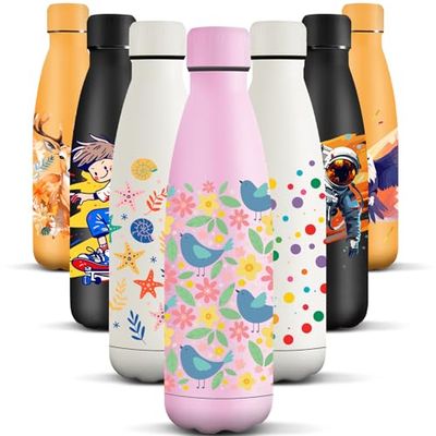 HoneyHolly 500 ml BPA-fri vattenflaska, termisk flaska, dubbelväggig, vattenflaska, läckagesäker, 18/8 rostfritt stål, vattenflaska för sport, skola, yoga