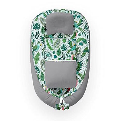Kospu babynest con cuscino e coperta per neonati, 100% cotone, imbottitura in schiuma di poliestere e perline in silicone, paracolpi 90 x 70 cm