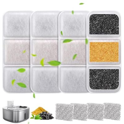 Gimars Filtri per fontana d'acqua per gatti, W4-S1, 4 filtri di ricambio e 4 spugne in schiuma per fontana in acciaio inox, fontana per gatti, per bere, mantiene l'acqua pulita e fresca