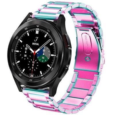 DEALELE Compatibel met Samsung Galaxy Watch 5/5 Pro/Galaxy 4/4 Classic/Galaxy 3 41mm / Active 2, 20mm Roestvrij Staal Metaal Vervanging Armband voor Huawei GT3 42mm / GT2 42mm, Regenboog