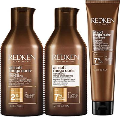REDKEN All Soft Mega Curls Shampoo, Conditioner and Leave-In, Nourishing Hair Set for Dry Curly & Coily Hair