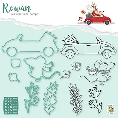 Nellie's Choice Fustella e Timbro Trasparente di Natale, Topo, da 1.2 x 1.1 cm a 7.7 x 3.4 cm, 12 Pezzi, per Creare Biglietti, Scrapbooking, Fai da Te, DIY